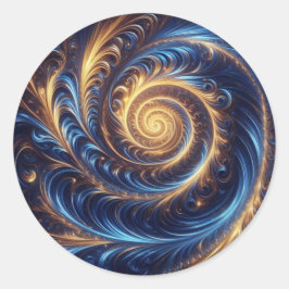 Modern Abstrakt Space-Royalet Blue och Guld Swirls Runt Klistermärke
