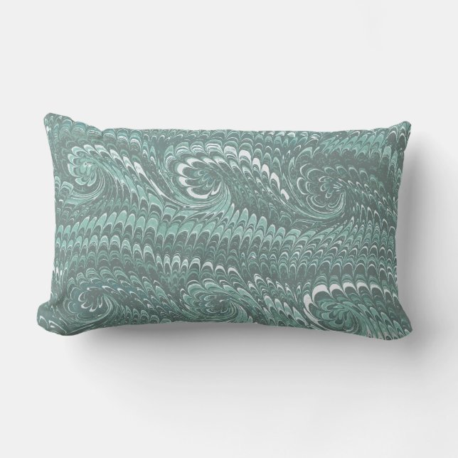 Modern Abstrakt Steel Blue Swirls Marble Mönster Lumbarkudde (Framsida)