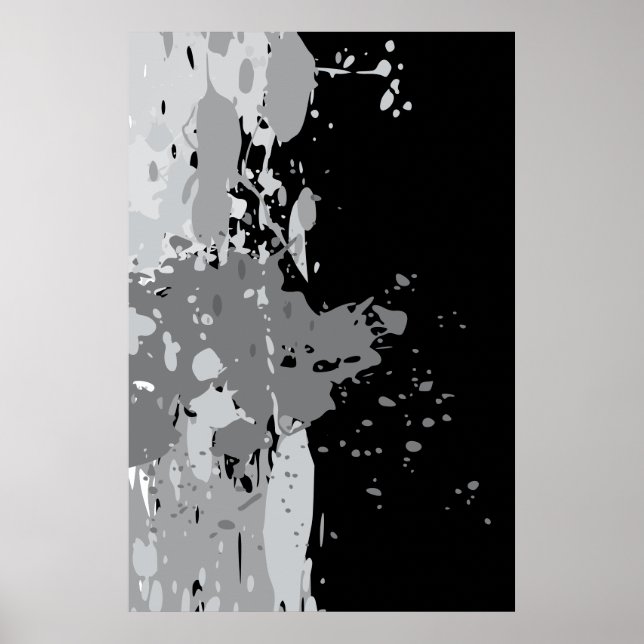 Modern Abstrakt Svart & Grå Målarfärgssprut  Poster (Framsidan)