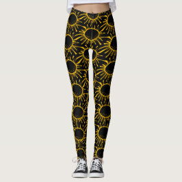 Modern abstrakt svart gul solförmörkelse mönster leggings