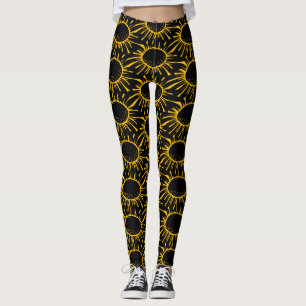 Modern abstrakt svart gul solförmörkelse mönster leggings