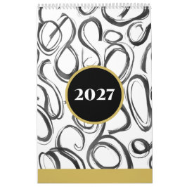 Modern Abstrakt Svart Guld 2027 Väggkalender Kalender