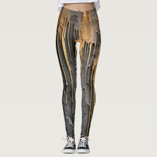 Modern abstrakt svart och metalliskt guld som dryp leggings