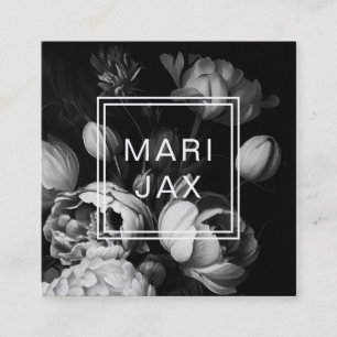 Modern Abstrakt, svart och vit painterblomma Fyrkantigt Visitkort