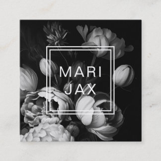 Modern Abstrakt, svart och vit painterblomma Fyrkantigt Visitkort