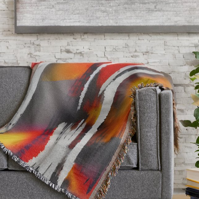 Modern Abstrakt, svart, röd och Gult Filt (Get comfy and cozy in style with this colorful abstract modern art throw blanket.)