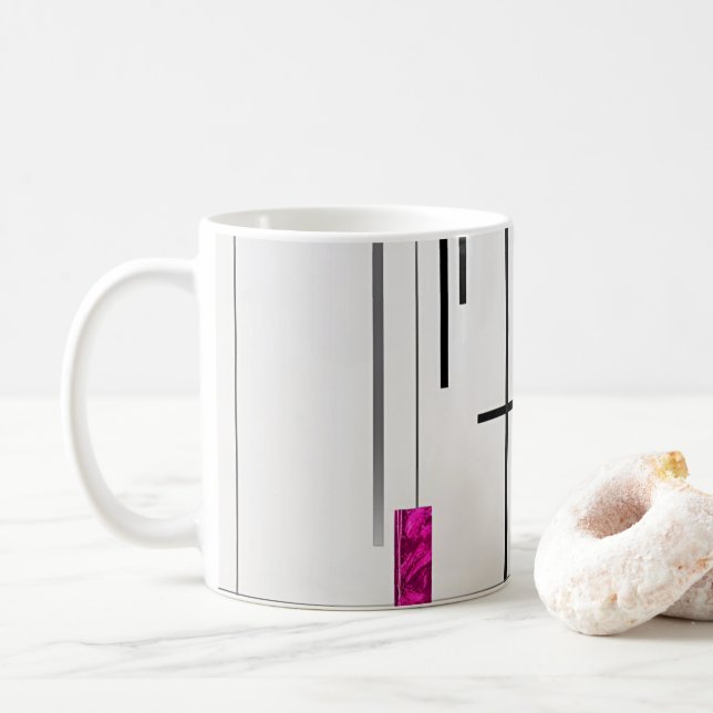 Modern Abstrakt Svart Silver Fuschia Kaffemugg (Med munk)