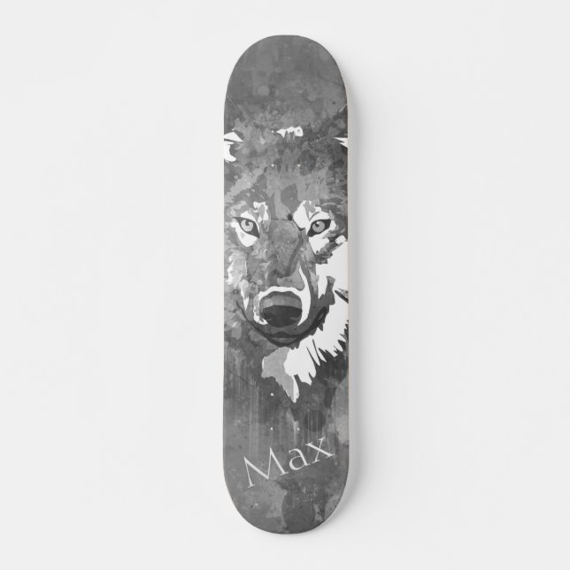 Modern abstrakt svartvit varg mini skateboard bräda 18,5 cm (Framsida)