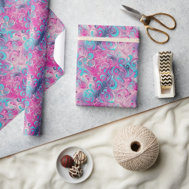 Modern Abstrakt Swirl Mönster i Rosa, Lila Presentpapper (Hantverk)