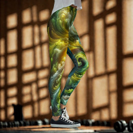 Modern Abstrakt Swirling Bright-Grönt Leggings