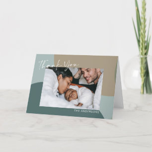 Modern Abstrakt Taupe och Teal Photo Baby Tack Kort