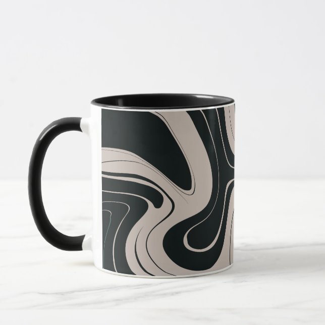 Modern Abstrakt Teal and Black Swirl Mönster Mugg (Vänster)