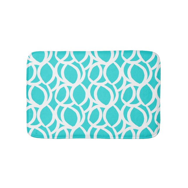 Modern Abstrakt Teal and White Mönster Bath Mat Badrumsmatta (Framsidan)