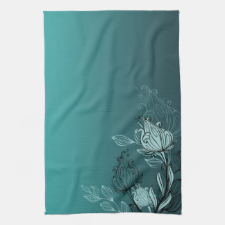 Modern Abstrakt Teal-Blommigt Kökshandduk