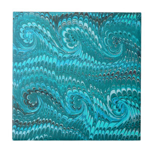Modern Abstrakt Teal Blue Marcular Swirls Kakelplatta