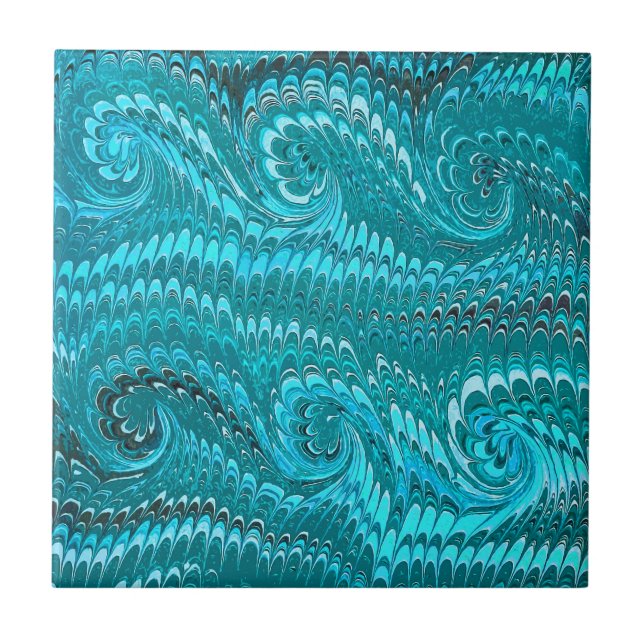 Modern Abstrakt Teal Blue Marcular Swirls Kakelplatta (Framsidan)