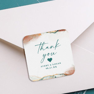 Modern Abstrakt Teal & Copper Bröllop Tack Fyrkantigt Klistermärke