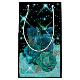 Modern Abstrakt Teal Flowers, Aqua Glitter Design