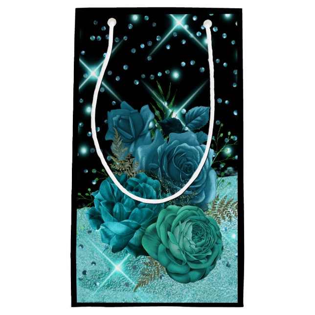 Modern Abstrakt Teal Flowers, Aqua Glitter Design (Framsidan)