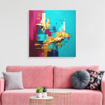 Modern Abstrakt Teal, Magneta och Guld Swirl