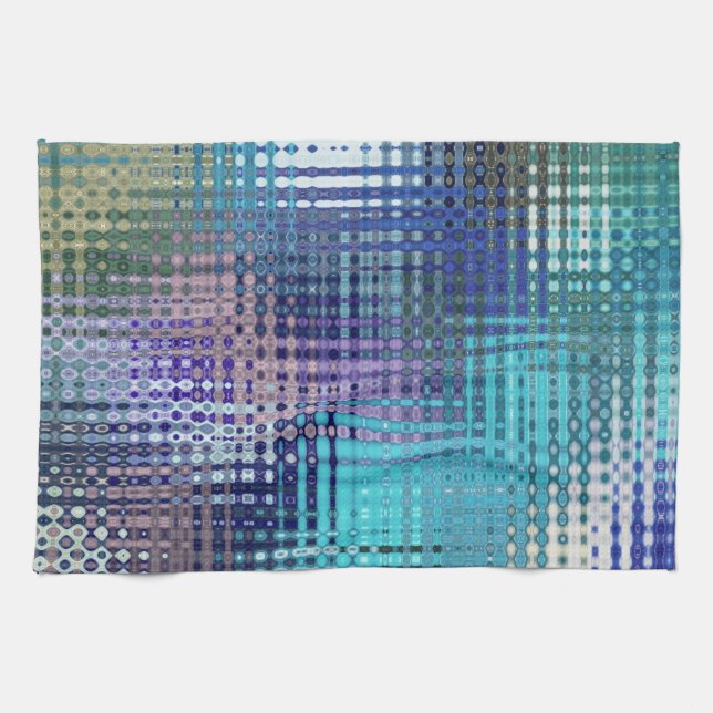 Modern Abstrakt Teal och Lila Mosaic Mönster Kökshandduk (Horisontell)