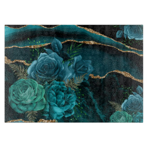 Modern Abstrakt Teal Rosor och Guld Glitter