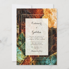 Modern Abstrakt Teal Rost Agat Geod Vigselring Inbjudningar