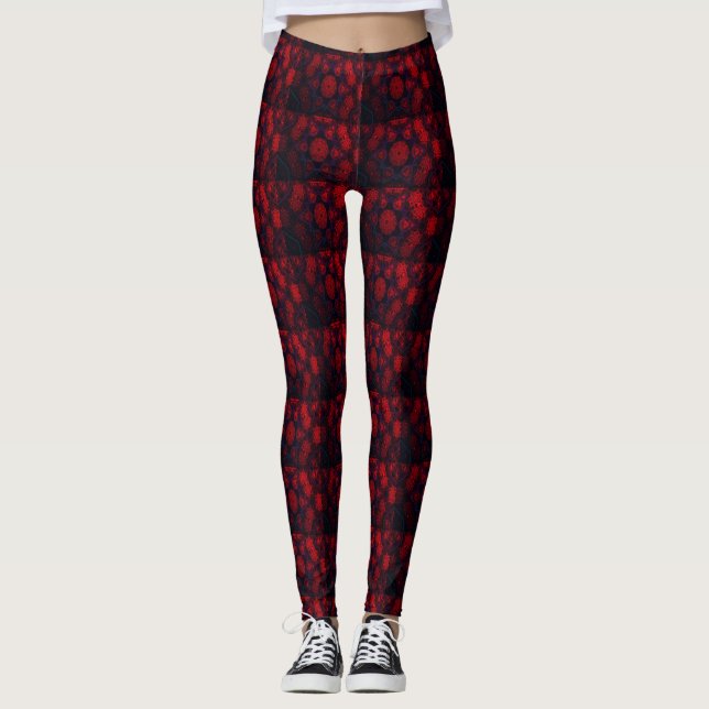 MODERN abstrakt teckning i ro-black-red-mosaic Leggings (Framsida)