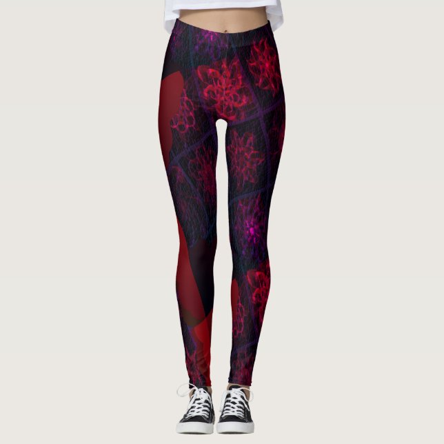 MODERN abstrakt teckning i ro-red mosaic Leggi Leggings (Framsida)