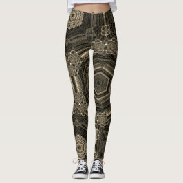 MODERN abstrakt teckning in-black-guld-brunmosaic Leggings