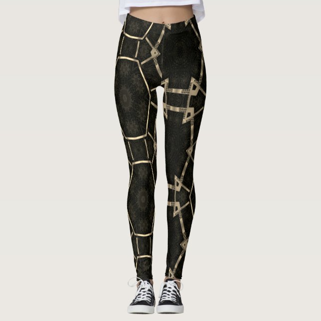 MODERN abstrakt teckning in-black-guld-mosaic Leggings (Framsida)