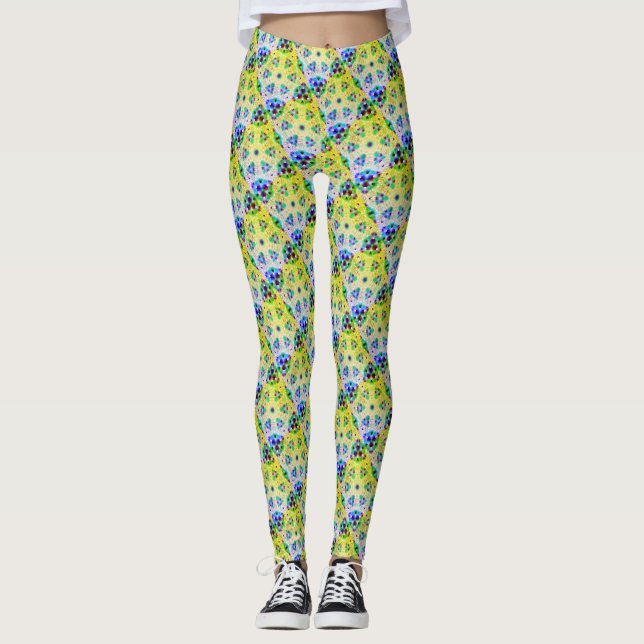 MODERN abstrakt teckning in blue-lightyellow-mosai Leggings (Framsida)
