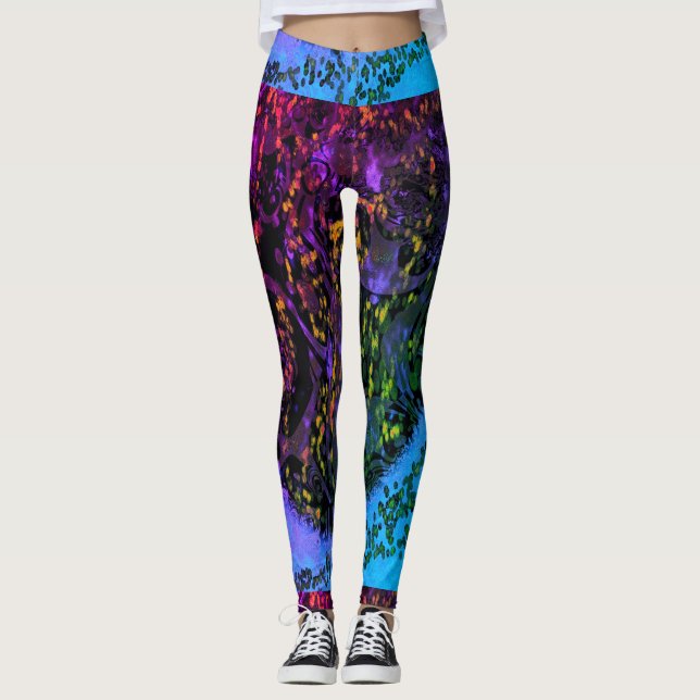 MODERN abstrakt teckning in blue-lila-mosaic Leggings (Framsida)
