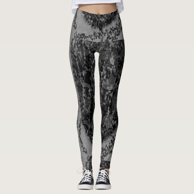 MODERN abstrakt teckning in-deep-grått-black-mosai Leggings (Framsida)