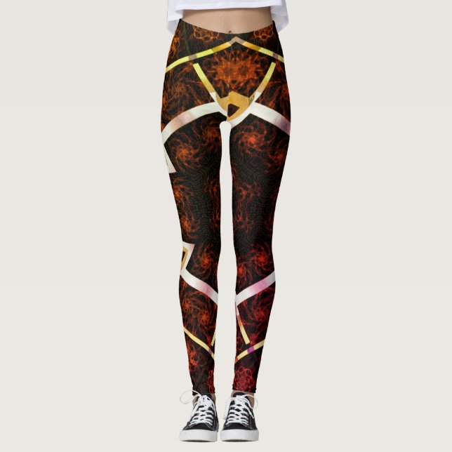 MODERN abstrakt teckning in-gult-red-brownmosaic Leggings (Framsida)