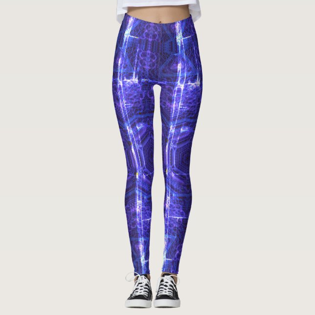 MODERN abstrakt teckning in light-blue-mosaic Legg Leggings (Framsida)