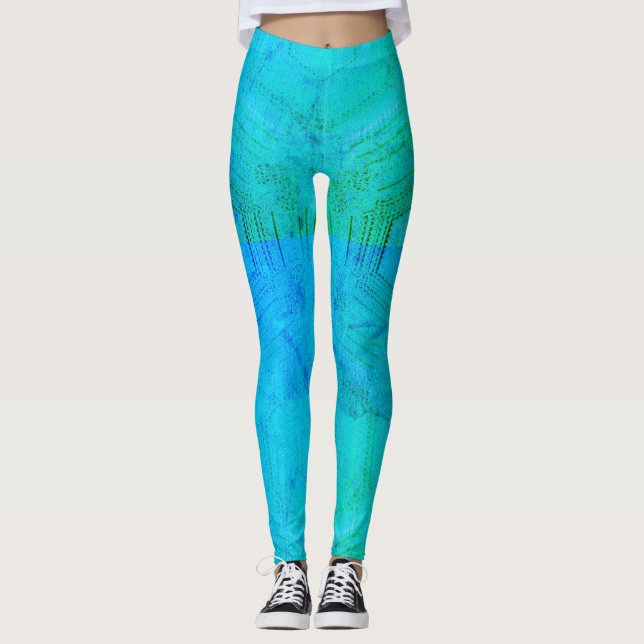 MODERN abstrakt teckning in light-grönt-mosaic Leggings (Framsida)