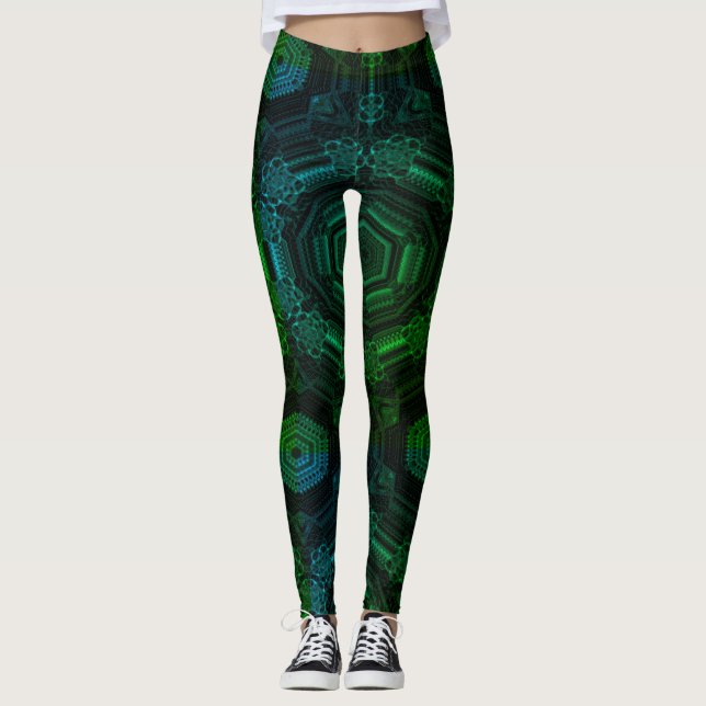MODERN abstrakt teckning in lightgreen-blue-mosaic Leggings (Framsida)