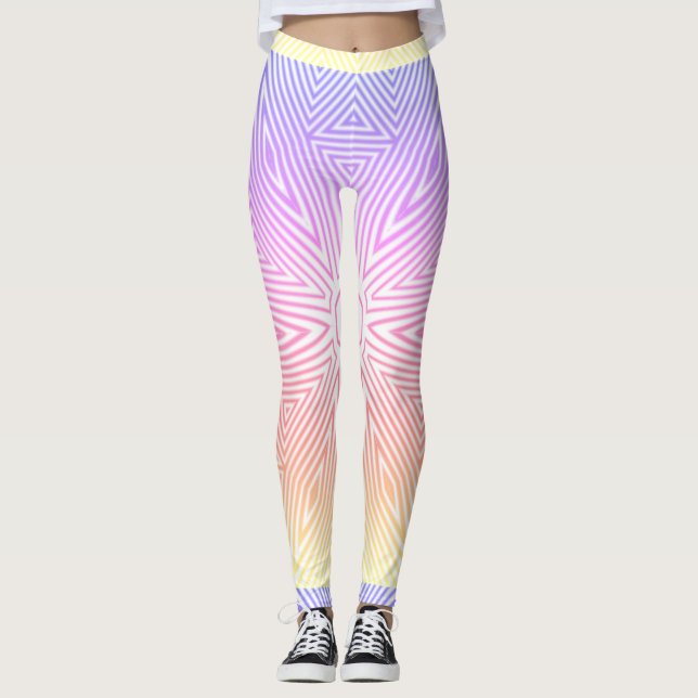 MODERN abstrakt teckning-rosa-gult-vit mosaik Leggings (Framsida)