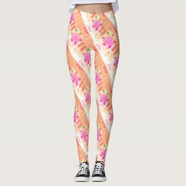 MODERN abstrakt teckning-rosa-ljusbrun mosaik Leggings (Framsida)