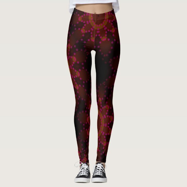 MODERN abstrakt teckning-svart-rödbrun-mosaik Leggings (Framsida)