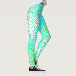MODERN abstrakt teckning-white-grönt-blue-mosaic Leggings