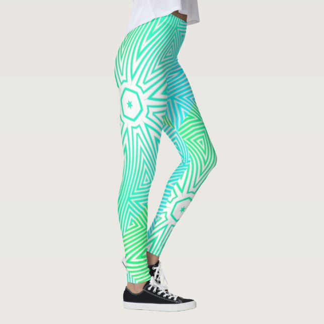 MODERN abstrakt teckning-white-grönt-blue-mosaic Leggings (Höger)