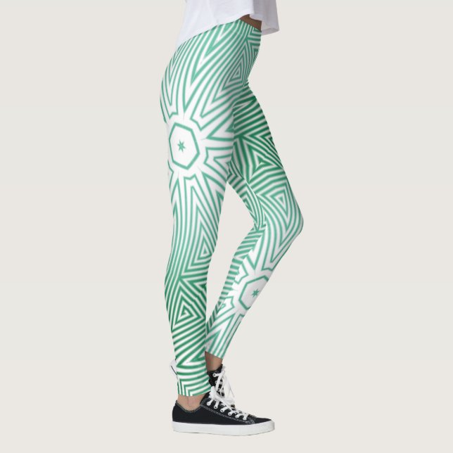 MODERN abstrakt teckning-white-grönt-mosaic Leggings (Höger)