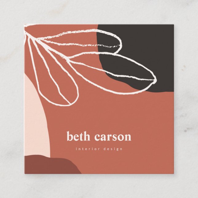 Modern Abstrakt Terracota White Organic Shapes Fyrkantigt Visitkort (Framsida)