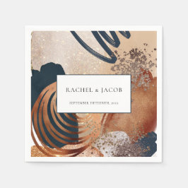 Modern Abstrakt Terracotta Navy Guld Bröllop Pappersservett