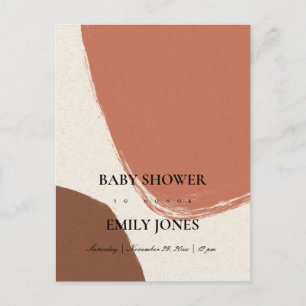 MODERN ABSTRAKT TERRACOTTA RED KRAFT BABY SHOWER INBJUDAN VYKORT