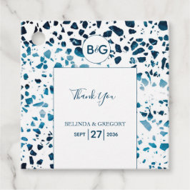 Modern Abstrakt Terrazzo Mosaic Blue Bröllop Gift Gåvor Etiketter