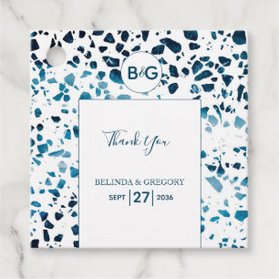 Modern Abstrakt Terrazzo Mosaic Blue Bröllop Gift Gåvor Etiketter