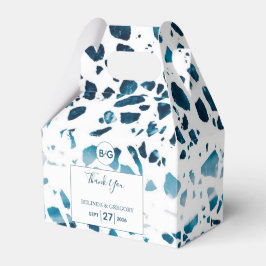 Modern Abstrakt Terrazzo Mosaic Blue Bröllop Presentaskar